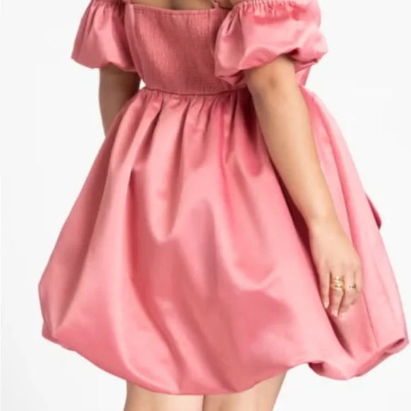 Eloquii Pink Puff Sleeve Mini Dress with Bow - Picture 2 of 2